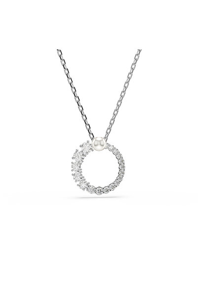 Swarovski Matrix Kolye, Kristal inci, Yuvarlak kesim, Beyaz, Rodyum kaplama
