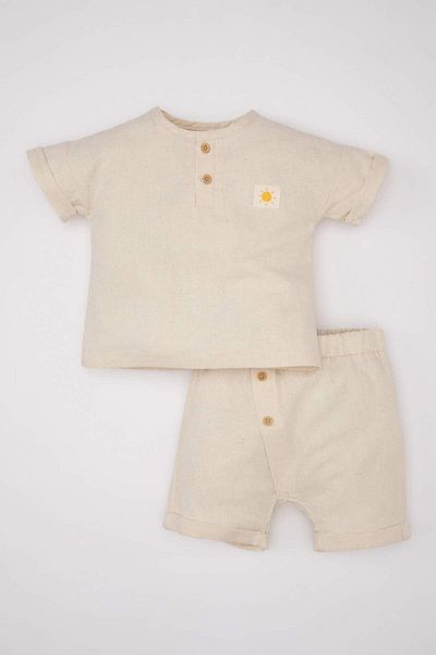 DeFacto Baby Boy 2-Piece Set Linen Short Sleeve T-Shirt Shorts C5181A524Sm