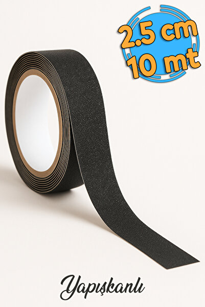 Badem10 Merdiven Zemin Kaydırmaz Bant (2.5 CM X 10 METRE) Yapışkanlı Kaymaz Bant Siyah