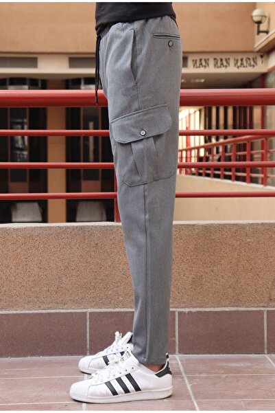 inpool Ανδρικό παντελόνι Polyviscon - Δαντέλα στη μέση, Τσέπη Cargo, Regular Fit 24INP242