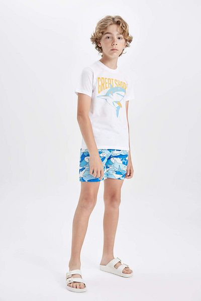 DeFacto Boys' 2-Piece Set Crew Neck Printed Short-Sleeved T-Shirt and Sea Shorts C4531A824Hs
