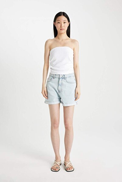 DeFacto Pantaloni scurți Mom Fit cu talie înaltă, cu picioare pliate C2379AX24HS