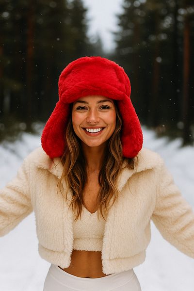 Luminos Butik Red Thick Plush Beret, Ear Protection Model, Winter Warm Hat Beanie1127
