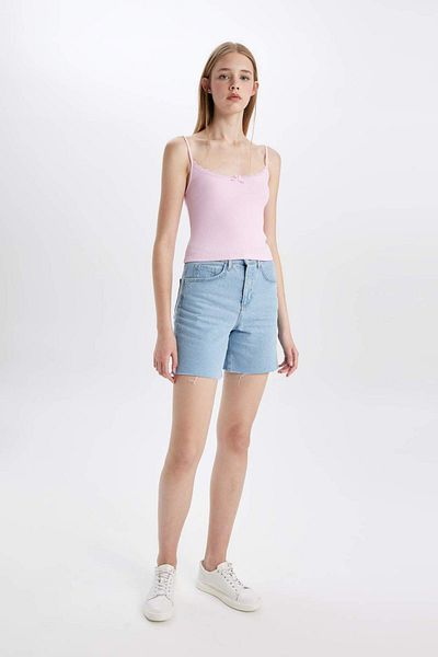 DeFacto Tricou cu guler pătrat cu nervuri - Slim Fit D1240ax24sm