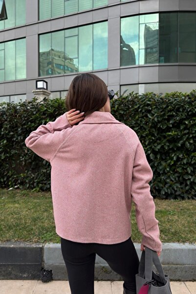 NEW LAVİVA Γυναικείο γιακά με διπλό στήθος σε πούδρα, διπλά κουμπιά, άνετη εφαρμογή, υφασμάτινο μπουφάν με ραβδώσεις