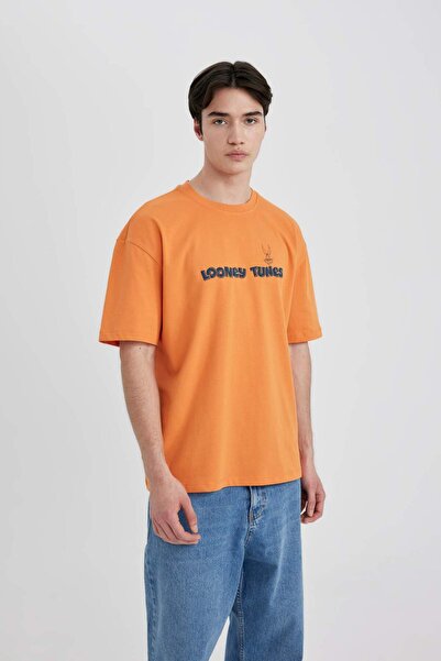 DeFacto Looney Tunes Oversize Φαρδύ λαιμόκοψη με στάμπα μπλουζάκι με κοντό μανίκι B8086AX24SM