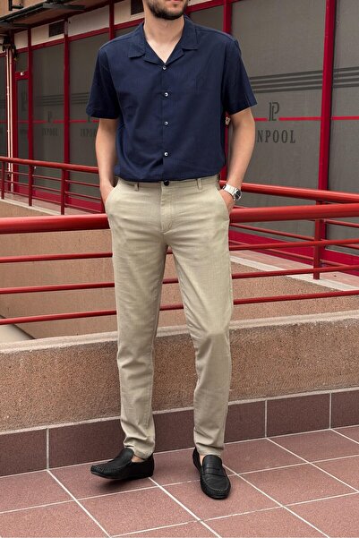 inpool Men, Slim Fit, Casual-Daily, Linen Woven, Cotton, Seasonal Trousers 301