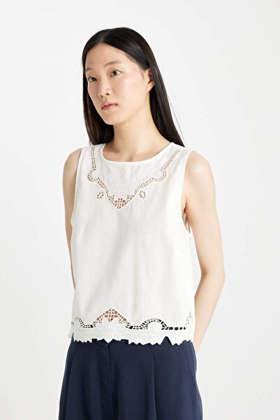 DeFacto Regular Fit Yuvarlak Yaka Keten Karışımlı Kolsuz Bluz B5442AX24SM