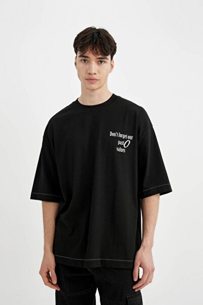 DeFacto Loose Fit Crew Neck Back Printed Short Sleeve T-Shirt C2244Ax24Sm