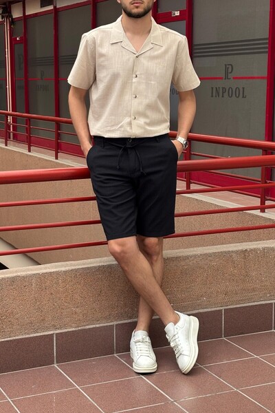 inpool Erkek, ayarlanabilir bel, bağcıklı, Old Money Culture, Keten görünümlü, Pamuklu Şort 299