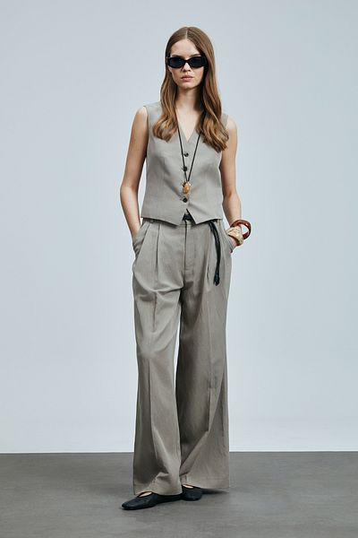 Lufian Asıa Women's Lyocell Blended Linen Trousers Mink