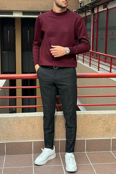 inpool Pulover pentru bărbați, slim fit, cu decolteu, tricotaj - lână fibră acrilică, bani vechi PLTK03