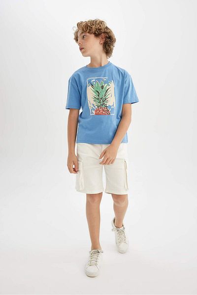 DeFacto Tricou cu mânecă scurtă cu imprimeu pentru băiat oversize cu decolteu lat C4044A824SM