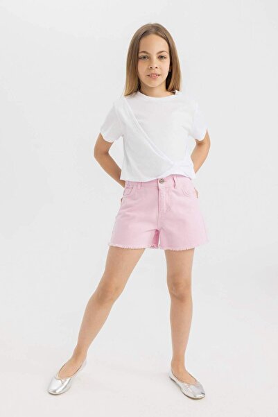 DeFacto Κοριτσίστικο Relax Fit Crew Neck Basic μονόχρωμο κοντομάνικο μπλουζάκι C9775a824hs