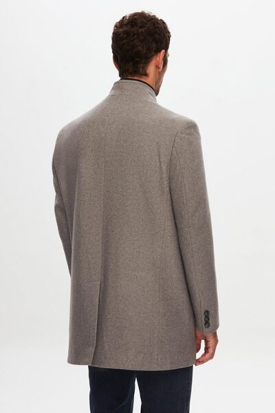 D'S Damat Ds Damat Regular Fit Gri Hakim Yaka Kaşe Kaban