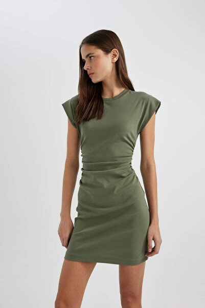 DeFacto Bodycon kulatý výstřih z česané bavlny netopýří rukáv mini šaty C4513AX24SP