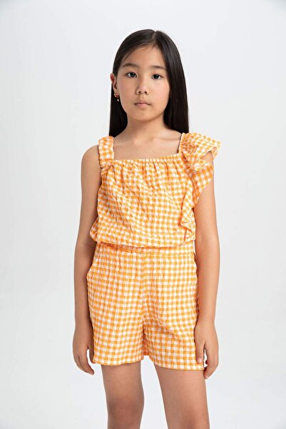 DeFacto Lány 2 részes szett ráncos pántos kockás blúz rövidnadrág C5349A824HS