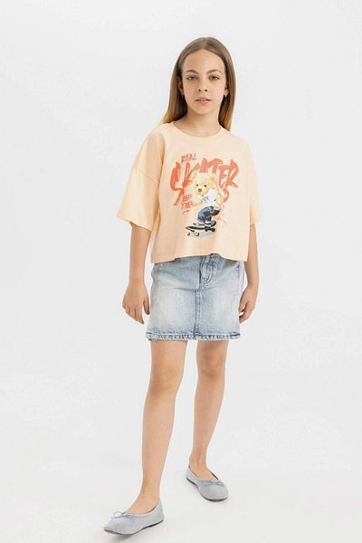 DeFacto Girls' Crew Neck Printed Short Sleeve T-shirt B5172a8og577-mm