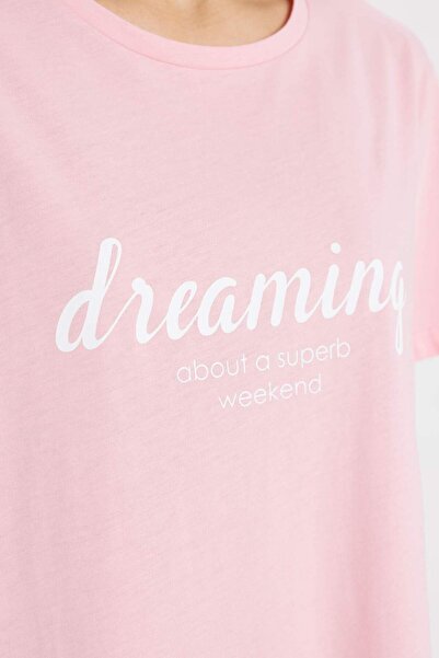 DeFacto Bisiklet Yaka Baskılı Kısa Kollu Gecelik-Fall in Love C1762AX24SM