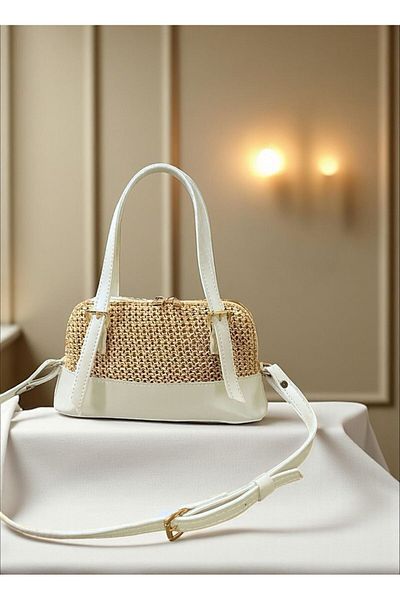 LEATHEROO Women's Knitted Textured Special Design White Baguette Bag