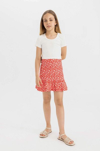 DeFacto Girls' Slim Fit Crew Neck Basic Ribbed Camisole Short Sleeve T-Shirt C4510A824SM
