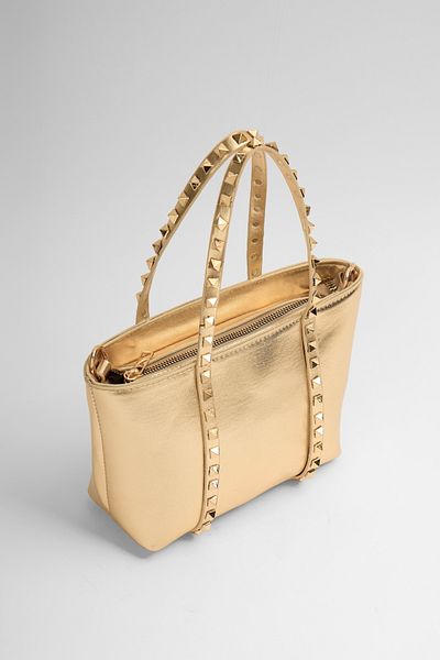 Madamra Gold Women's Staple Detailed Pu Leather Buckle Hand and Shoulder Bag