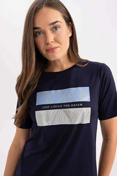 DeFacto Μπλουζάκι με κοντό μανίκι με κανονική εφαρμογή με λαιμόκοψη C8715AX24SP