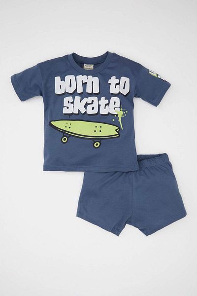 DeFacto Printed Short Sleeve T-Shirts and Elastic Waist Shorts for Baby Boy Set of 2 - C6092A524Sm