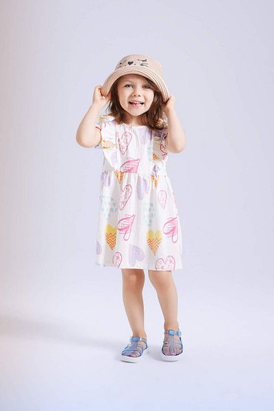 DeFacto Baby Girl Heart Patterned Short Sleeve Dress C2393A524SM