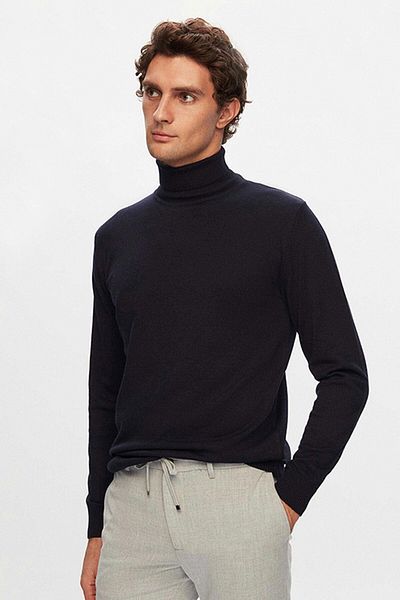 D'S Damat Ds Damat Regular Fit Pulover de tricotaj cu gât țesut din amestec de bumbac bleumarin