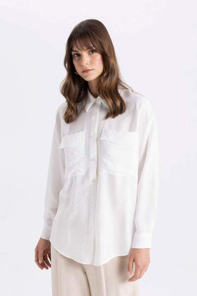 DeFacto Relax Fit Uzun Kollu Beyaz Tesettür Gömlek Tunik C8671AX24SM