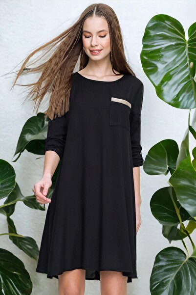 NEW LAVİVA فستان نسائي أسود طويل الأكمام بتفاصيل من القش على شكل حرف A Airobi...