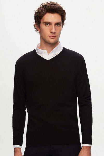 D'S Damat Ds Damat Regular Fit Черно Плоско V-образно Яке Трико