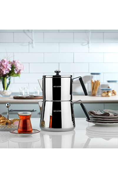 Schafer Toledo Çelik Çaydanlık Takımı 4 Parça-Inox (Büyük Boy)