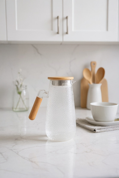 Bambum Polka Bambu Kapaklı Cam Sürahi