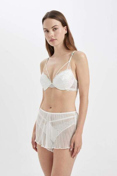 DeFacto Fall In Love Νυφικό λευκό δαντελένιο σορτς B5451ax24sp