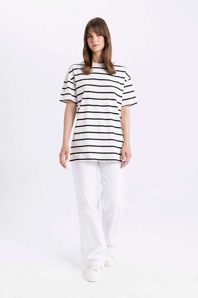 DeFacto Striped Crew Neck Short Sleeve T-Shirt Tunic C3967AX24SM