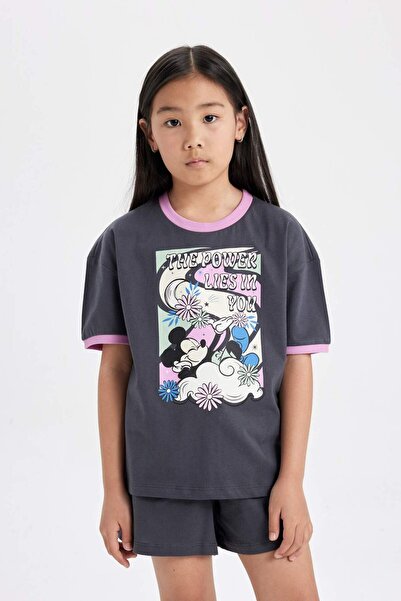 DeFacto Kız Çocuk Disney Mickey & Minnie Pijama Takımı Kısa Kollu Üst Şort C2960A824SM