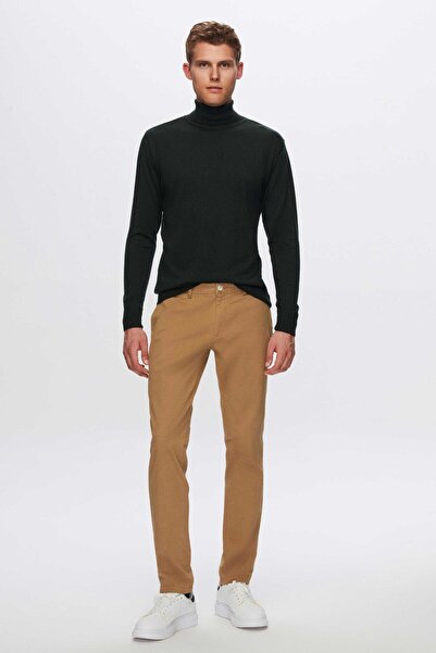 D'S Damat Ds Damat Regular Fit Khaki Cotton Blended Turtleneck Sweater