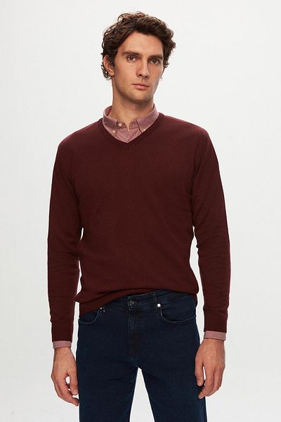 D'S Damat Πλεκτό και πουκάμισο Ds Damat Slim Fit Claret Red Cotton Blended 2 τεμαχίων με λαιμόκοψη