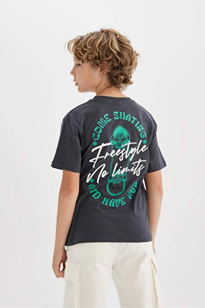 DeFacto Tricou cu mânecă scurtă cu imprimeu la spate, cu gât turnu, C4665A824SM