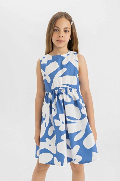 DeFacto Сукня для дівчинки з попліну з візерунком без рукавів C3711A824HS