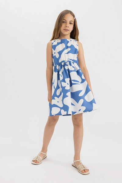 DeFacto Girls' Poplin Sleeveless Patterned Dress C3711A824HS