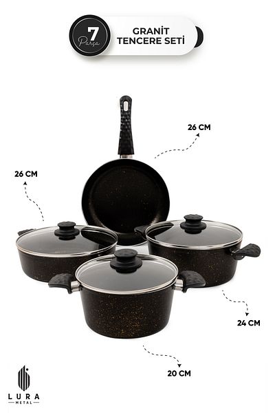 Skygo Avngrd 7-Piece Black Granite Cookware Set – 26 cm