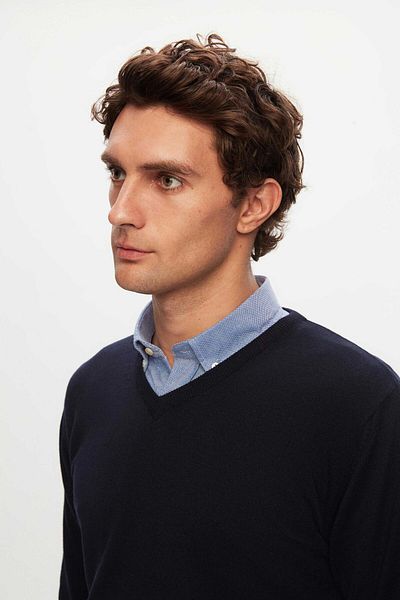 D'S Damat Ds Damat Regular Fit тъмносин пуловер с V-образно деколте