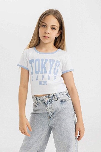 DeFacto Μπλουζάκι με κοντό μανίκι με στάμπα για κορίτσια με λαιμόκοψη C2225a8wt34-mm