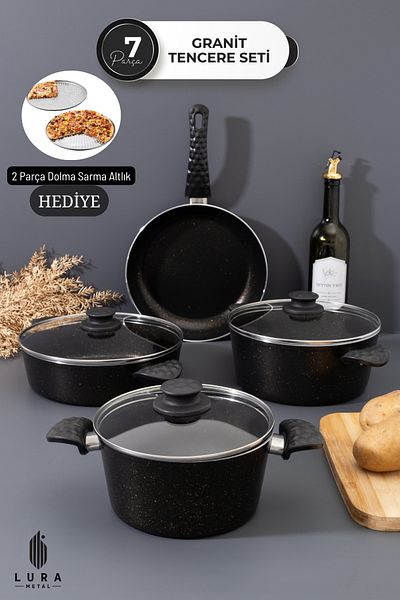 Skygo Avng 7-Piece Black Granite Pot Set – Durable, Non-Stick, Stylish Design 26 cm