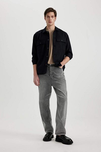 DeFacto Relax Fit Polo Collar Pocket Λεπτομερές πουκάμισο B3903AX24SP