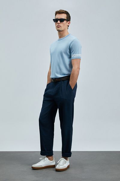 Lufian Robert Men's Silk Blend Sweater Blue