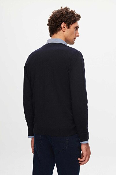 D'S Damat Ds Damat Regular Fit sötétkék sima V-nyakú kötöttáru pulóver